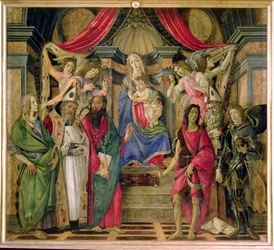 Virgen y Niño con Santos del Retablo de San Barnabas, c.1480-81